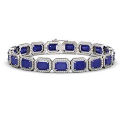 26.21 ctw Sapphire & Diamond Micro Pave Halo Bracelet 10k White Gold - REF-436G4W