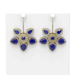 31.28 ctw Sapphire Diamond Earrings 18K Yellow Gold - REF-687Y3X