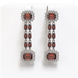 10.62 ctw Garnet & Diamond Earrings 14K White Gold - REF-190Y2X