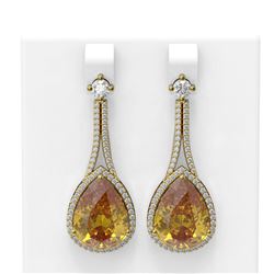 20.9 ctw Canary Citrine & Diamond Earrings 18K Yellow Gold - REF-324A8N