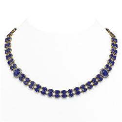 66.67 ctw Sapphire & Diamond Necklace 14K Yellow Gold - REF-718A2N