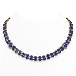 66.67 ctw Sapphire & Diamond Necklace 14K Yellow Gold - REF-718A2N