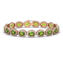 21.13 ctw Peridot & Diamond Micro Pave Halo Bracelet 10k Rose Gold - REF-290F9M