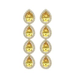 7.48 ctw Fancy Citrine & Diamond Micro Pave Halo Earrings 10k Yellow Gold - REF-152N8F