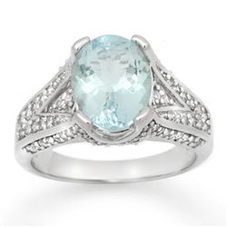3.95 ctw Aquamarine & Diamond Ring 18k White Gold - REF-132A8N