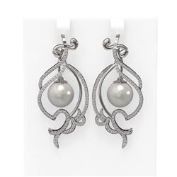 1.68 ctw Diamond & Pearl Earrings 18K White Gold - REF-219K3Y