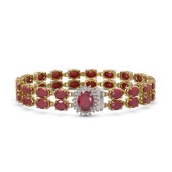 30.12 ctw Ruby & Diamond Bracelet 14K Yellow Gold - REF-336Y4X