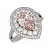 4.22 ctw Certified Morganite & Diamond Victorian Ring 14K White Gold - REF-195G6W