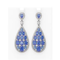 25.73 ctw Tanzanite & Diamond Earrings 18K White Gold - REF-700K2Y