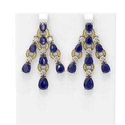 27.46 ctw Sapphire & Diamond Earrings 18K Yellow Gold - REF-422A4N