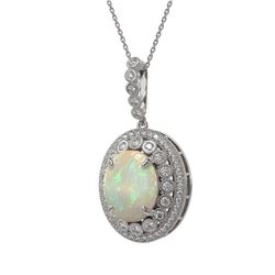 9.38 ctw Certified Opal & Diamond Victorian Necklace 14K White Gold - REF-285R3K