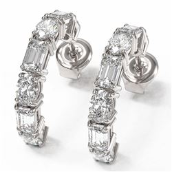 4.86 ctw Emerald & Oval Cut Diamond Earrings 18K White Gold - REF-710K3Y