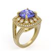 Image 2 : 6.72 ctw Certified Tanzanite & Diamond Victorian Ring 14K Yellow Gold - REF-228M8G