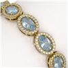 Image 3 : 11.02 ctw Aquamarine & Diamond Micro Pave Halo Bracelet 10k Yellow Gold - REF-309H3R