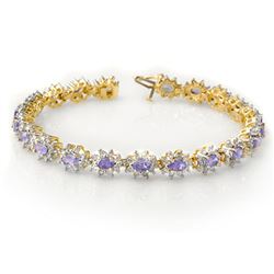 10.0 ctw Tanzanite & Diamond Bracelet 14k Yellow Gold - REF-345W5H