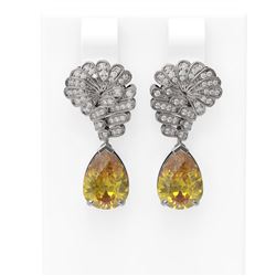 6.13 ctw Canary Citrine & Diamond Earrings 18K White Gold - REF-152Y2X