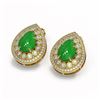 Image 2 : 7.74 ctw Jade & Diamond Victorian Earrings 14K Yellow Gold - REF-218X2A