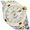 Image 1 : Rolex Men's Two Tone 14K Gold/SS, QuickSet, Diam Dial & Diam/Ruby Bezel - REF-557T6K