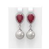 Image 1 : 8.03 ctw Ruby & Diamond Earrings 18K White Gold - REF-254A5N