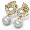 Image 3 : 4.21 ctw Diamond & Pearl Earrings 18K Yellow Gold - REF-378R2K