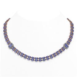 35.32 ctw Tanzanite & Diamond Necklace 14K Rose Gold - REF-527G3W