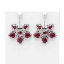 31.28 ctw Ruby Diamond Earrings 18K White Gold - REF-687M3G