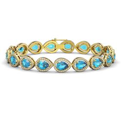 16.59 ctw Swiss Topaz & Diamond Micro Pave Halo Bracelet 10k Yellow Gold - REF-318X2A