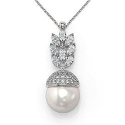3.69 ctw Marquise Diamond & Pearl Necklace 18K White Gold - REF-432K5Y