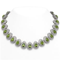 124.02 ctw Tourmaline & Diamond Victorian Necklace 14K White Gold - REF-3955F5M