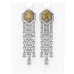 12.13 ctw Canary Citrine & Diamond Earrings 18K White Gold - REF-852N9F