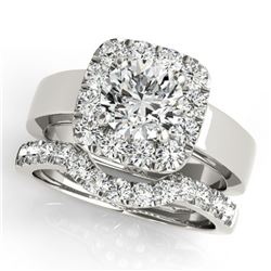 1.8 ctw Certified VS/SI Diamond 2pc Wedding Set Halo 14k White Gold - REF-199G2W