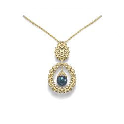 1.5 ctw Diamond & Pearl Necklace 18K Yellow Gold - REF-226A9N