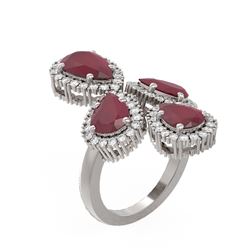 9.57 ctw Ruby & Diamond Ring 18K White Gold - REF-272H8R