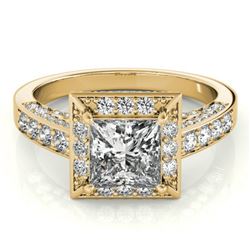 2.1 ctw Certified VS/SI Princess Diamond Halo Ring 18k Yellow Gold - REF-218R2K