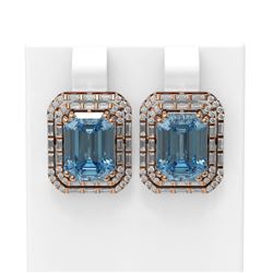10.37 ctw Blue Topaz & Diamond Earrings 18K Rose Gold - REF-254W5H