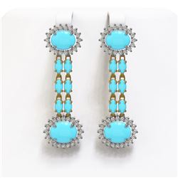 9.94 ctw Turquoise & Diamond Earrings 14K Yellow Gold - REF-172W5H