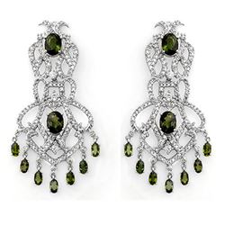 17.30 ctw Green Tourmaline & Diamond Earrings 18k White Gold - REF-533M8G