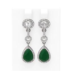 8.82 ctw Emerald & Diamond Earrings 18K White Gold - REF-333Y6X