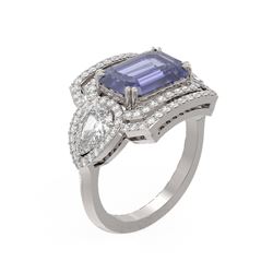 6.98 ctw Tanzanite & Diamond Ring 18K White Gold - REF-654N5F
