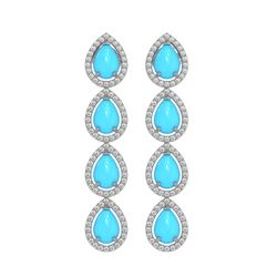 6.20 ctw Turquoise & Diamond Micro Pave Halo Earrings 10k White Gold - REF-158K2Y