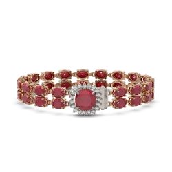 19.85 ctw Ruby & Diamond Bracelet 14K Rose Gold - REF-245K5Y