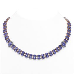 62.77 ctw Tanzanite & Diamond Necklace 14K Rose Gold - REF-786R8K