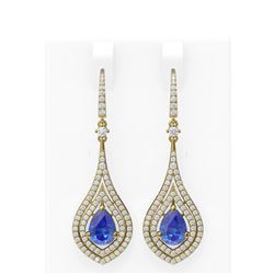 10.35 ctw Tanzanite & Diamond Earrings 18K Yellow Gold - REF-540F2M