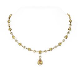 18.25 ctw Canary Citrine & Diamond Necklace 18K Yellow Gold - REF-841A3N