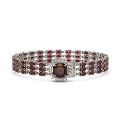25.08 ctw Garnet & Diamond Bracelet 14K White Gold - REF-281W8H