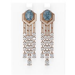 12.23 ctw Blue Topaz & Diamond Earrings 18K Rose Gold - REF-854X9A