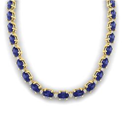 46.5 ctw Tanzanite & VS/SI Diamond Eternity Necklace 10k Yellow Gold - REF-439M5G