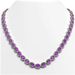 29.38 ctw Amethyst & Diamond Micro Pave Halo Necklace 10k White Gold - REF-600W2H
