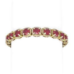 44.22 ctw Ruby & Diamond Bracelet 18K Yellow Gold - REF-890Y9X