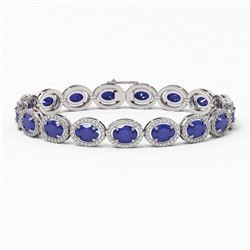 22.89 ctw Sapphire & Diamond Micro Pave Halo Bracelet 10k White Gold - REF-291X5A